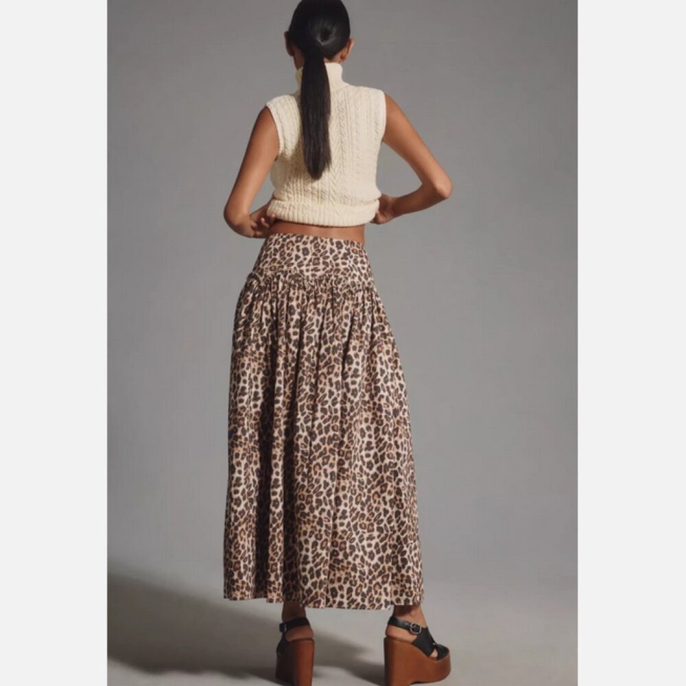 Anthropologie Mare Mare Basque-Waist Maxi Skirt Leopard Animal Print Size XL NWT - Picture 3 of 12